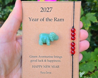 2027 Year of the Ram Gift: Green Aventurine Crystal & Red Glass Bead Bracelet
