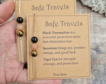 Safe Travels Crystal Bracelet: Black Tourmaline, Sunstone, Tiger Eye