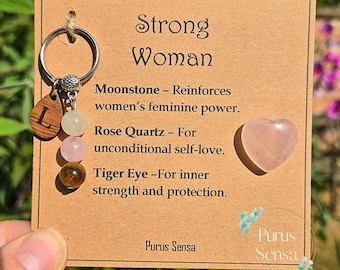 STRONG WOMAN crystal keyring. Friendship crystal gift. Personalised crystal gift set for international womans day. Birthday. Mothers day.