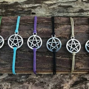Pentagram Star Bracelet Pagan Wiccan Hippy Boho Festival Cord Bracelet 5 Elements Adjustable Purple Black Blue Brown