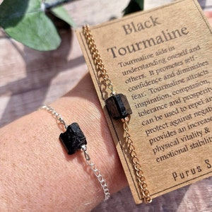 Black tourmaline bracelet. Protection bracelet. Raw black tourmaline crystal bracelet. Silver / gold