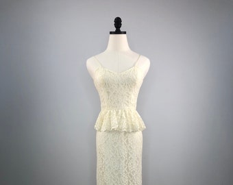 Vintage Belinda’s Place lace peplum bridal dress