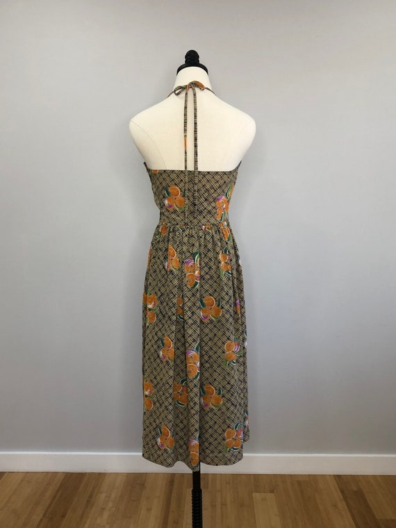Vintage navy blue and citrus summer halter dress - image 4