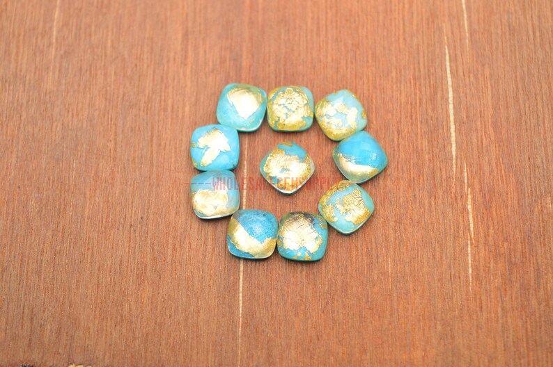 Turquoise Gemstone Turquoise Rock Crystal Doublet Faceted Cushion Cabochon 3 Pcs #4149 10x10 MM Turquoise Crystal Doublet Cabochon
