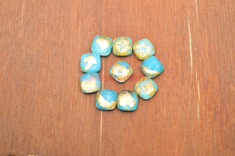 Turquoise Gemstone Turquoise Rock Crystal Doublet Faceted Cushion Cabochon 3 Pcs #4149 10x10 MM Turquoise Crystal Doublet Cabochon