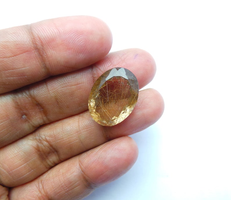 Copper Rutilated Quartz Faceted Cut Oval Stone #4615 Copper Rutilated Quartz Gemstone Cut Stone 20x15x8 MM Rutilated Quartz Cuts