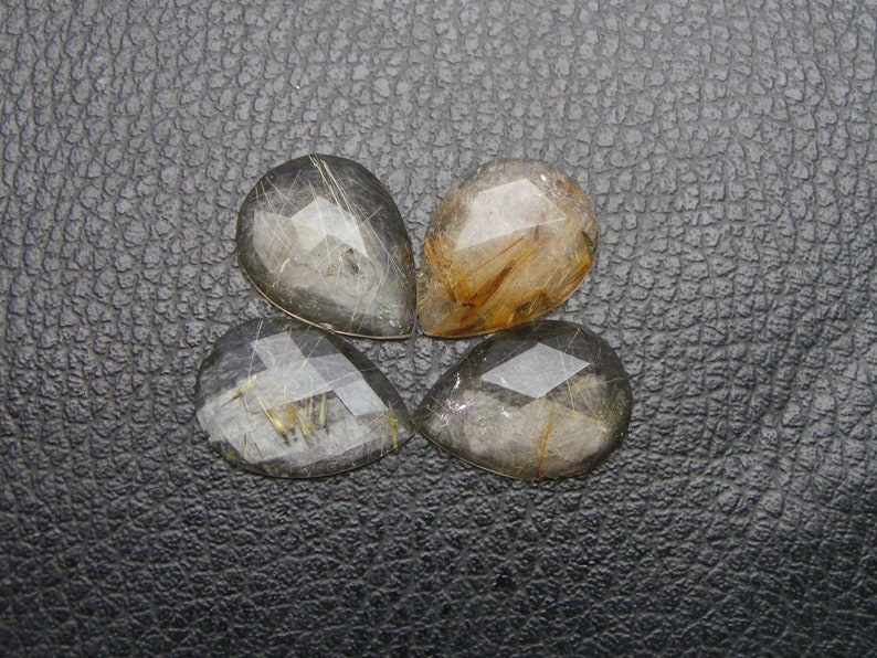 2 Pcs Natural Golden Rutilated Quartz Faceted Rose Cut Pear Cabochon 20x15 MM Golden Rutilated Quartz Gemstone Cabochon Wholesales #5063