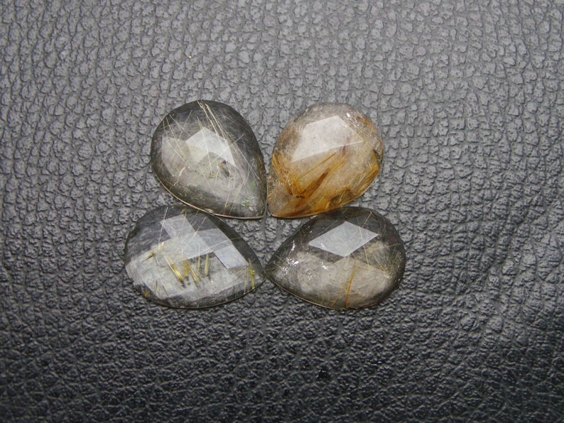 2 Pcs Natural Golden Rutilated Quartz Faceted Rose Cut Pear Cabochon 20x15 MM Golden Rutilated Quartz Gemstone Cabochon Wholesales #5063