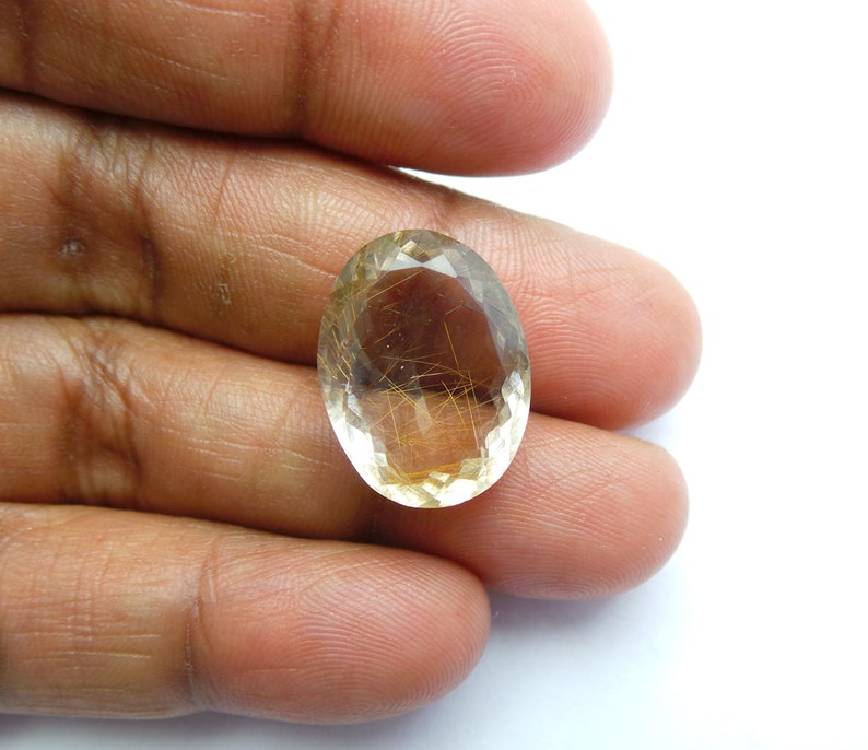Rutilated Quartz Cuts Copper Rutilated Quartz Faceted Cut Oval Stone 19x14x7.5 MM #4638 Copper Rutilated Quartz Gemstone Cut Stone
