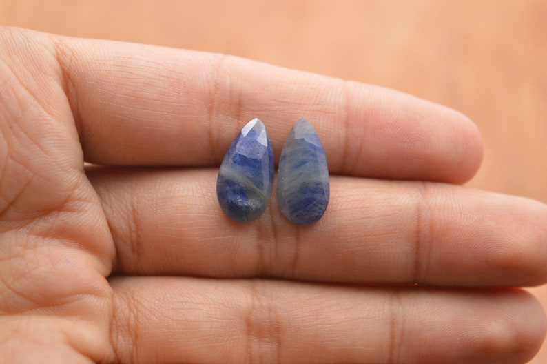 1 Pair Blue Sapphire Gemstone Cabochon 17x9 MM Natural Blue Sapphire Faceted One Side Rose Cut Pear Cabochon Wholesales #5512