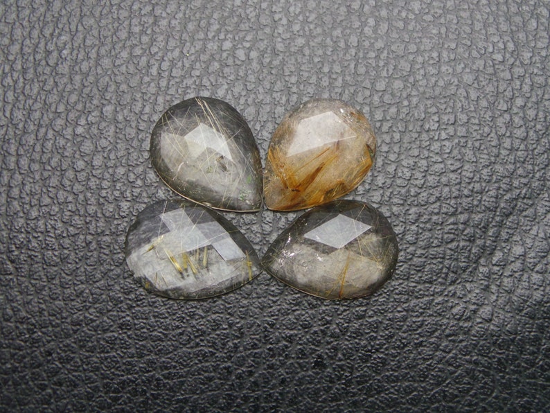 2 Pcs Natural Golden Rutilated Quartz Faceted Rose Cut Pear Cabochon 20x15 MM Golden Rutilated Quartz Gemstone Cabochon Wholesales #5063
