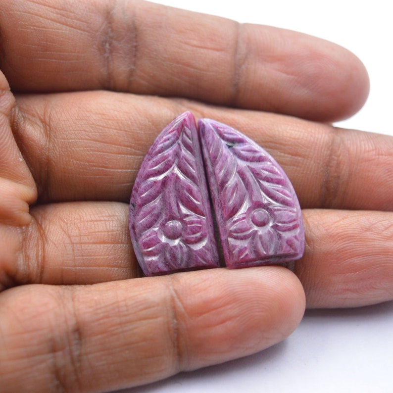 Ruby Gemstone Cabochon Wholesale #3653 Natural Ruby Hand Carved Fancy Cabochon 2 Pcs Ruby Gemstone Cabochons 25.5-26 MM