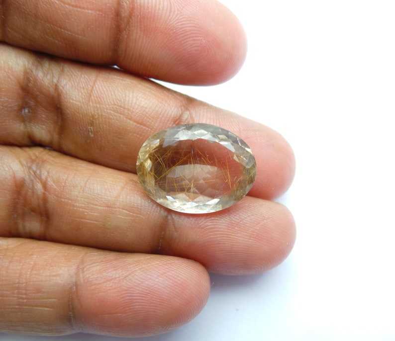 Rutilated Quartz Cuts Copper Rutilated Quartz Faceted Cut Oval Stone 19x14x7.5 MM #4638 Copper Rutilated Quartz Gemstone Cut Stone