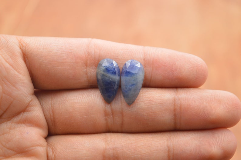 1 Pair Blue Sapphire Gemstone Cabochon 17x9 MM Natural Blue Sapphire Faceted One Side Rose Cut Pear Cabochon Wholesales #5512