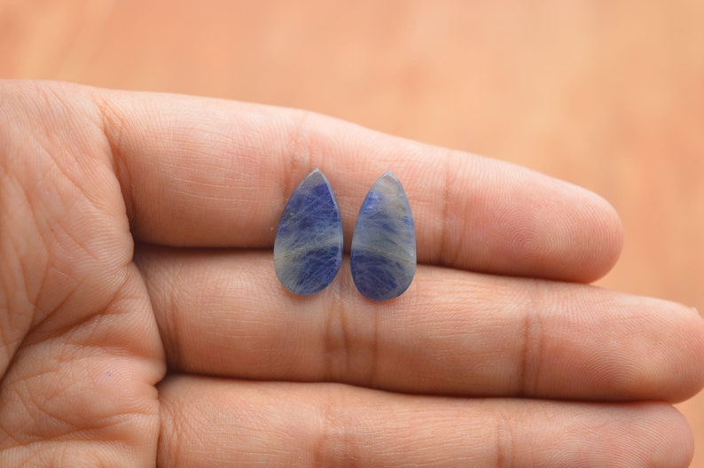 1 Pair Blue Sapphire Gemstone Cabochon 17x9 MM Natural Blue Sapphire Faceted One Side Rose Cut Pear Cabochon Wholesales #5512