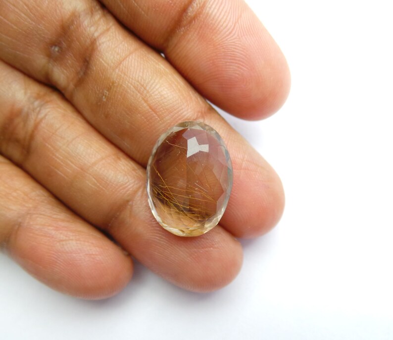 Rutilated Quartz Cuts Copper Rutilated Quartz Faceted Cut Oval Stone 19x14x7.5 MM #4638 Copper Rutilated Quartz Gemstone Cut Stone