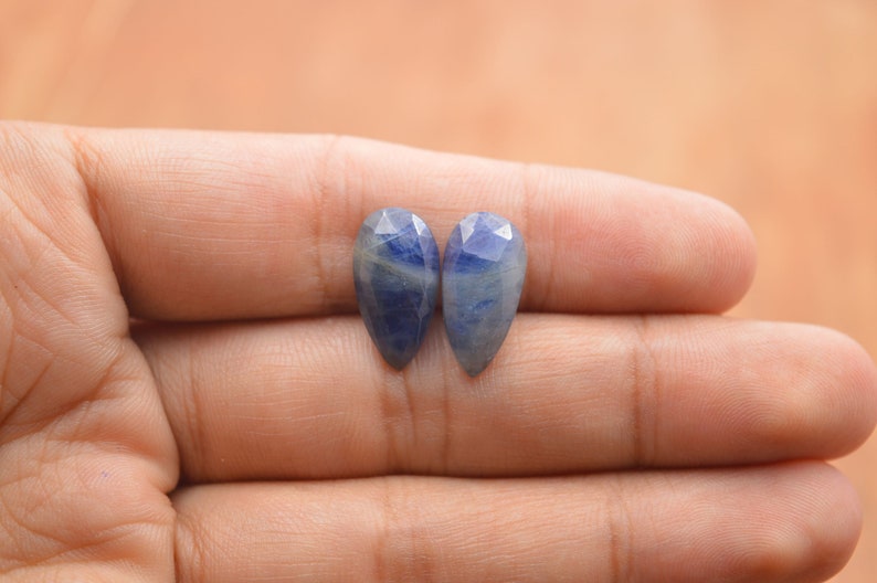 1 Pair Blue Sapphire Gemstone Cabochon 17x9 MM Natural Blue Sapphire Faceted One Side Rose Cut Pear Cabochon Wholesales #5512