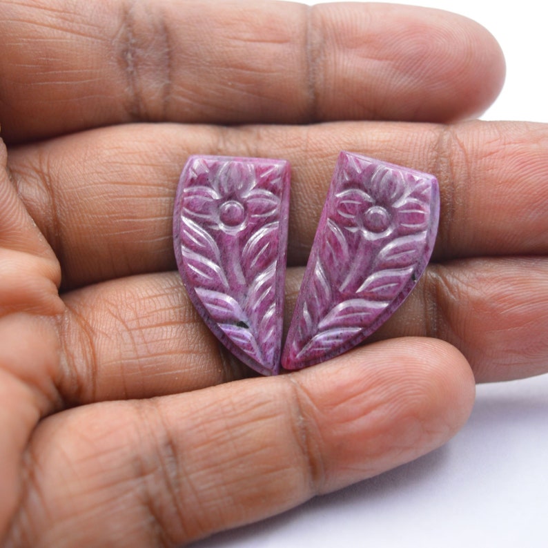 Ruby Gemstone Cabochon Wholesale #3653 Natural Ruby Hand Carved Fancy Cabochon 2 Pcs Ruby Gemstone Cabochons 25.5-26 MM