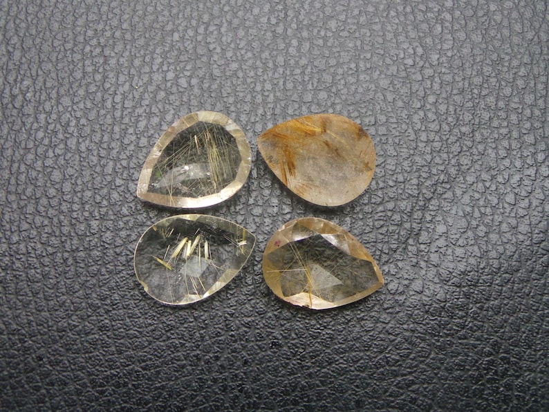 2 Pcs Natural Golden Rutilated Quartz Faceted Rose Cut Pear Cabochon 20x15 MM Golden Rutilated Quartz Gemstone Cabochon Wholesales #5063