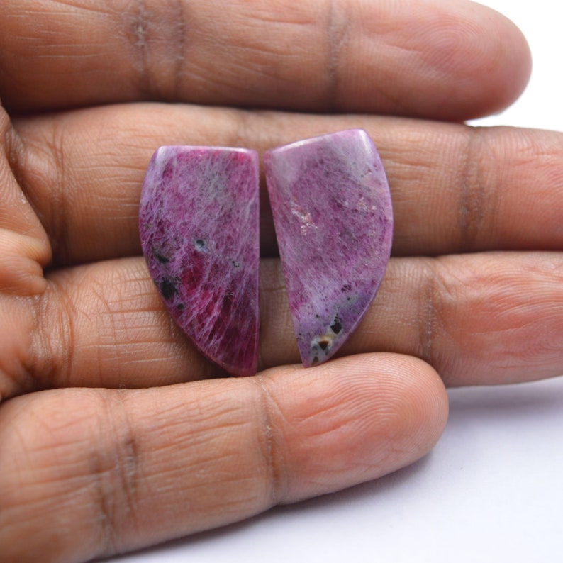 Ruby Gemstone Cabochon Wholesale #3653 Natural Ruby Hand Carved Fancy Cabochon 2 Pcs Ruby Gemstone Cabochons 25.5-26 MM
