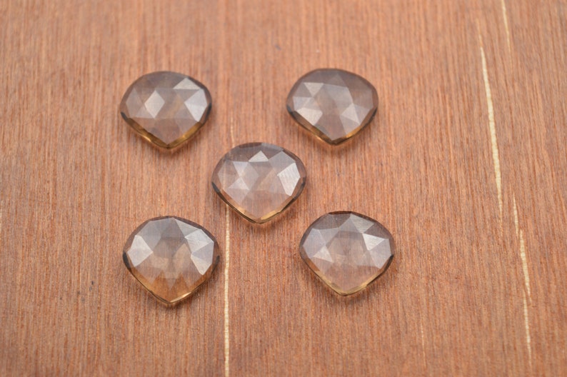 Smokey Quartz Gemstone Briolette Gemstone 15x14 MM 5 Pcs #4320 Natural Smokey Quartz Both Side Rose Cut Fancy Shape Briolette