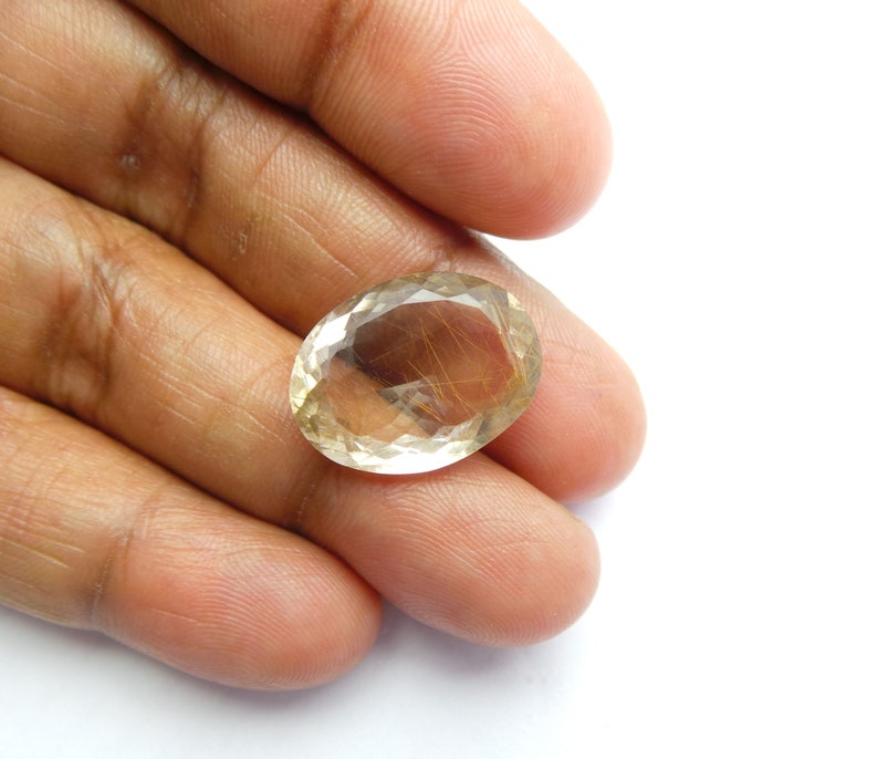 Rutilated Quartz Cuts Copper Rutilated Quartz Faceted Cut Oval Stone 19x14x7.5 MM #4638 Copper Rutilated Quartz Gemstone Cut Stone