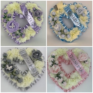 Artificial Flowers heart grave  Wreath  Funeral Tribute Memorial red hearts mum , gran , dad