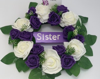 Artificial silk funeral flower heart wreath memorial tribute mum sister grave