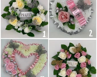 Artificial silk funeral flower heart wreath memorial tribute mum sister grave