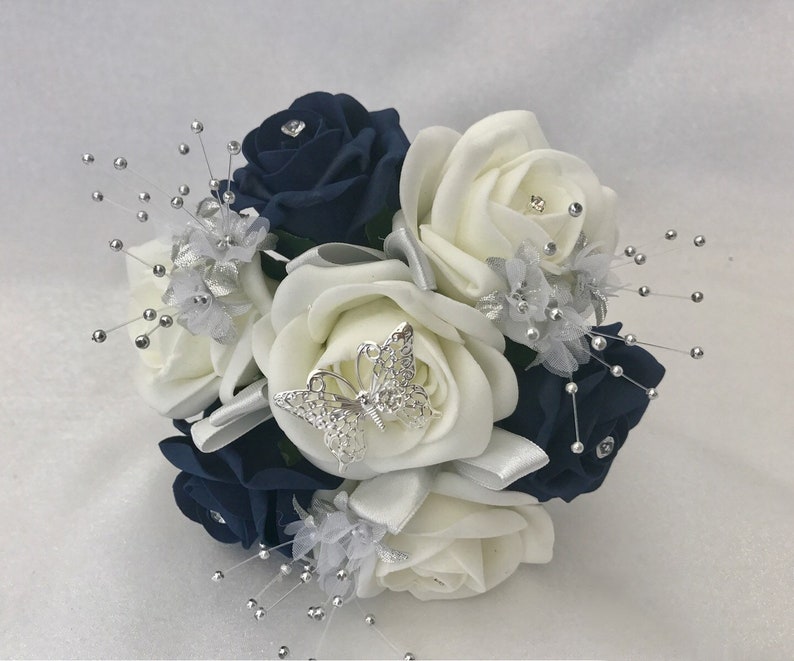 Artificial wedding bouquets flowers sets ivory navy child’s posy