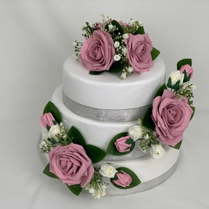 Wedding flowers cake topper roses 3 pieces tier bouquets Dusky pink