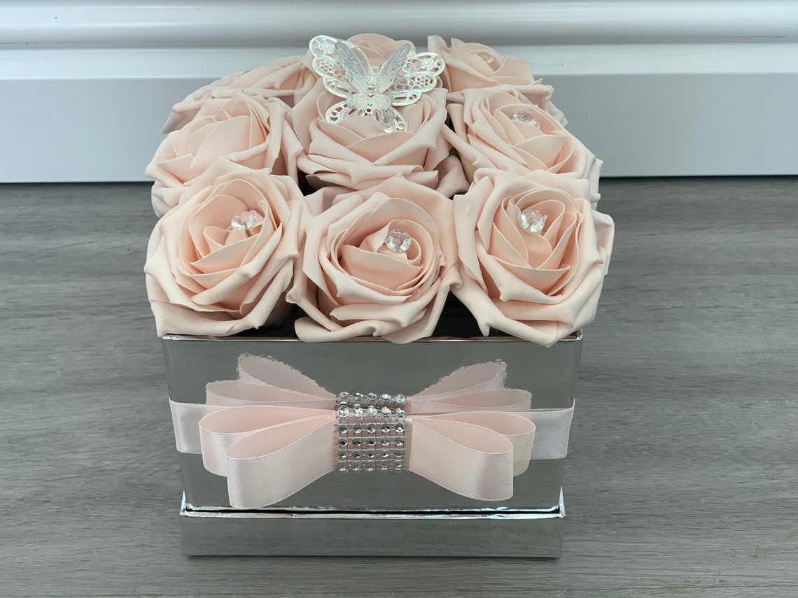 Artificial Flower Hat Boxes Square Rose Gold or Silver With Etsy UK