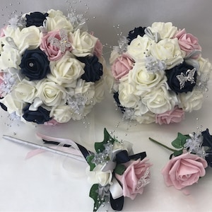 Artificial wedding bouquets flowers sets ivory pink navy