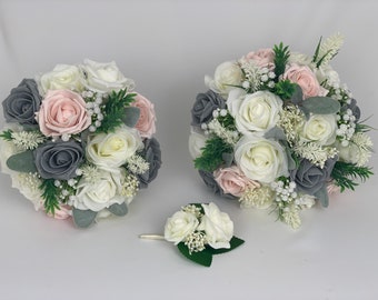 Künstliche Hochzeitssträuße Blumen Paket blush rosa grau grün