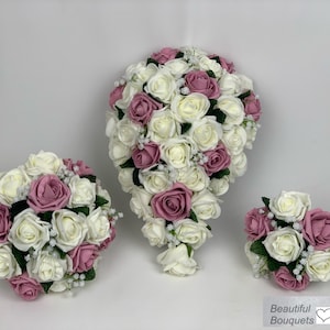 Artificial wedding bouquets flowers sets ivory dusky pink
