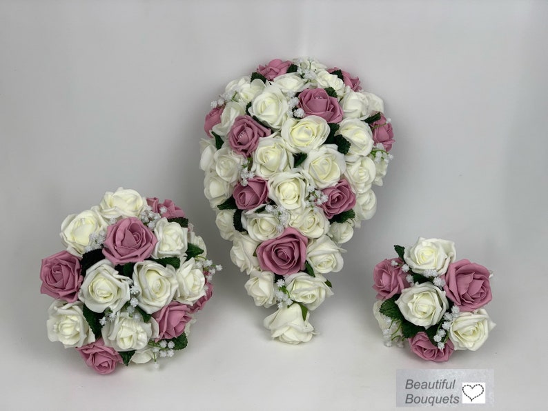 Artificial wedding bouquets flowers sets ivory dusky pink