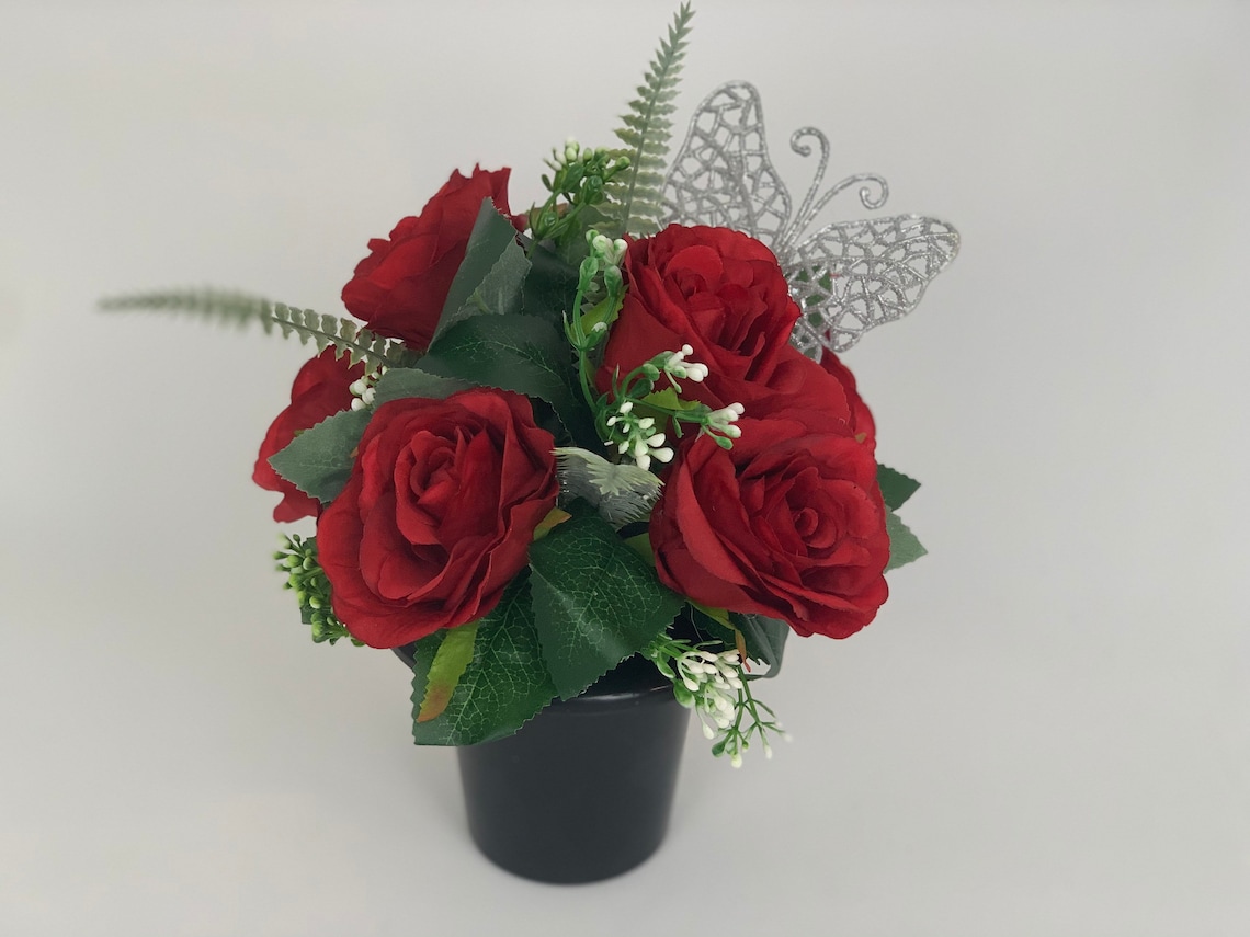 Artificial Flowers Grave Cemetery Memorial Pots Remembrance Etsy UK Artificial Flowers Grave Cemetery Memorial Pots Remembrance Etsy UK