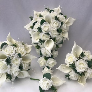 Artificial Wedding Bouquets  calla lily greenery Flowers Sets  ivory