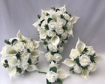 Artificial Wedding Bouquets  calla lily greenery Flowers Sets  ivory