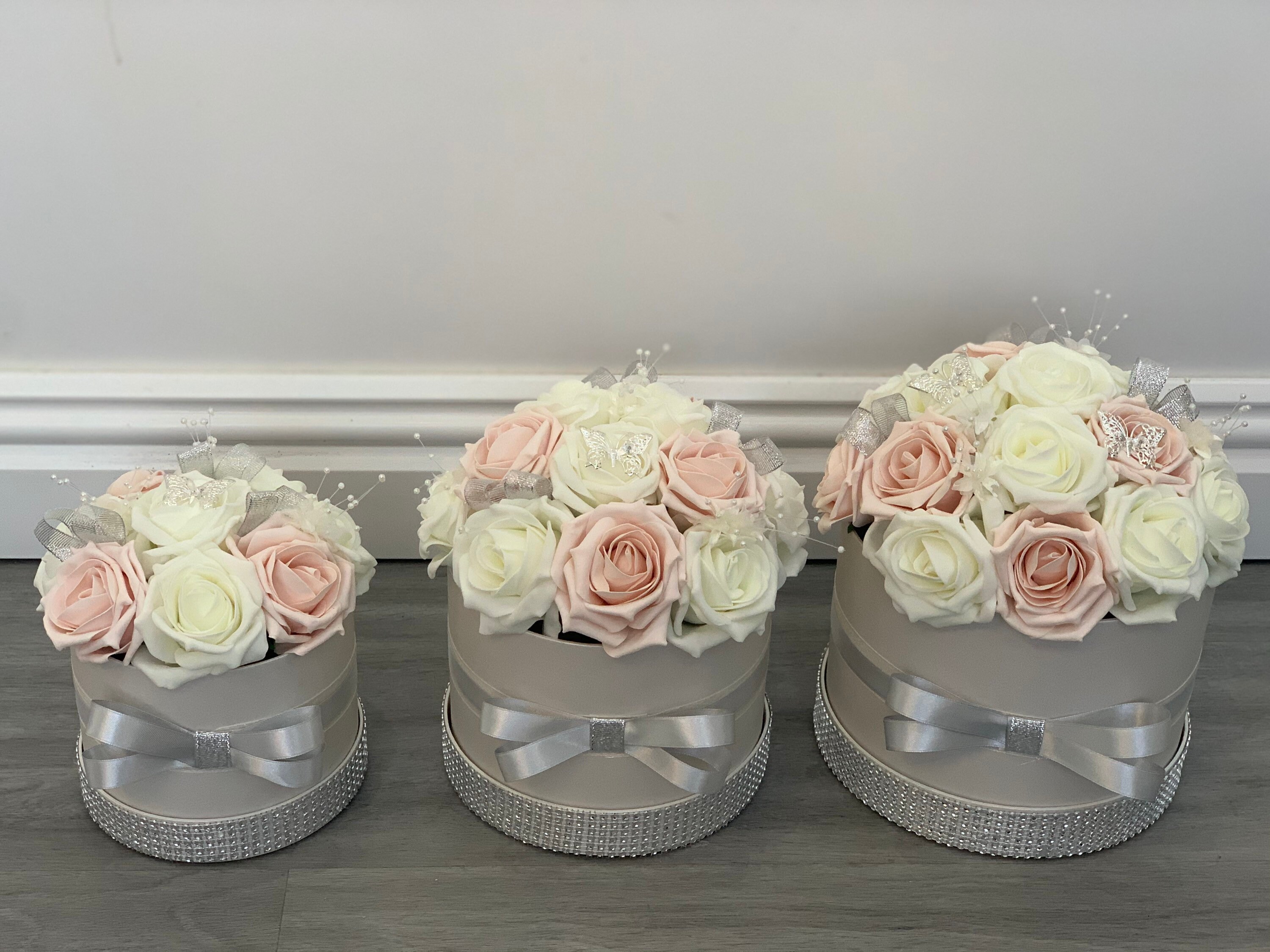 Artificial Flower hat Boxes silver with diamanté Wedding Gifts Etsy