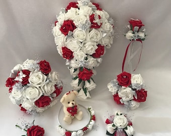 Wedding Bouquets RED Butterfly flowers Bride Bridesmaid Flower Girl Wand