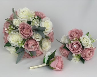 wedding bouquets silk  flowers sets with Gypsophila & vintage pink roses