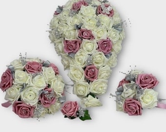 Artificial Wedding Bouquets Flowers Sets Ivory Dusky Pink