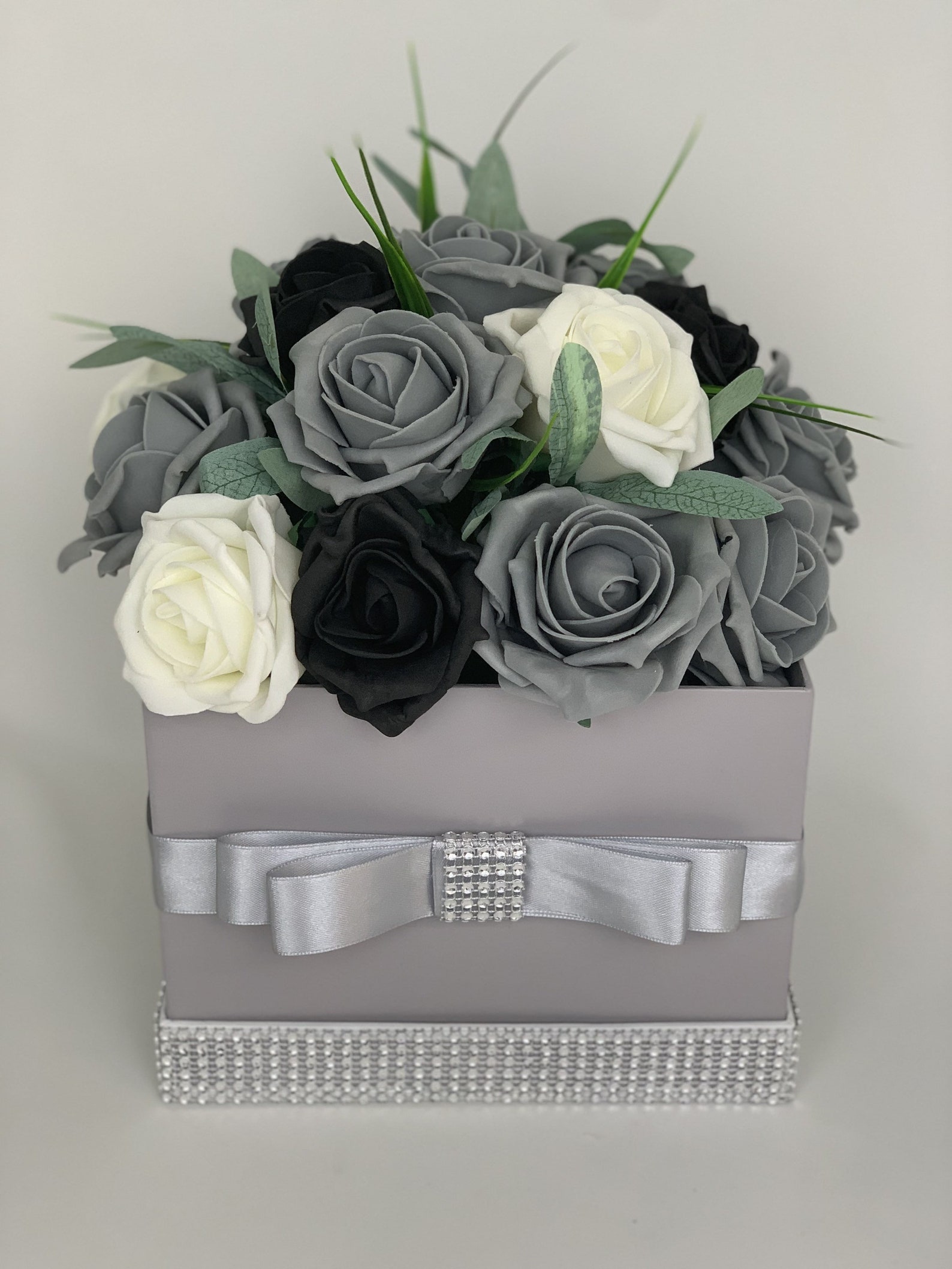 Artificial Flower hat Boxes Grey Square with diamanté Wedding Etsy