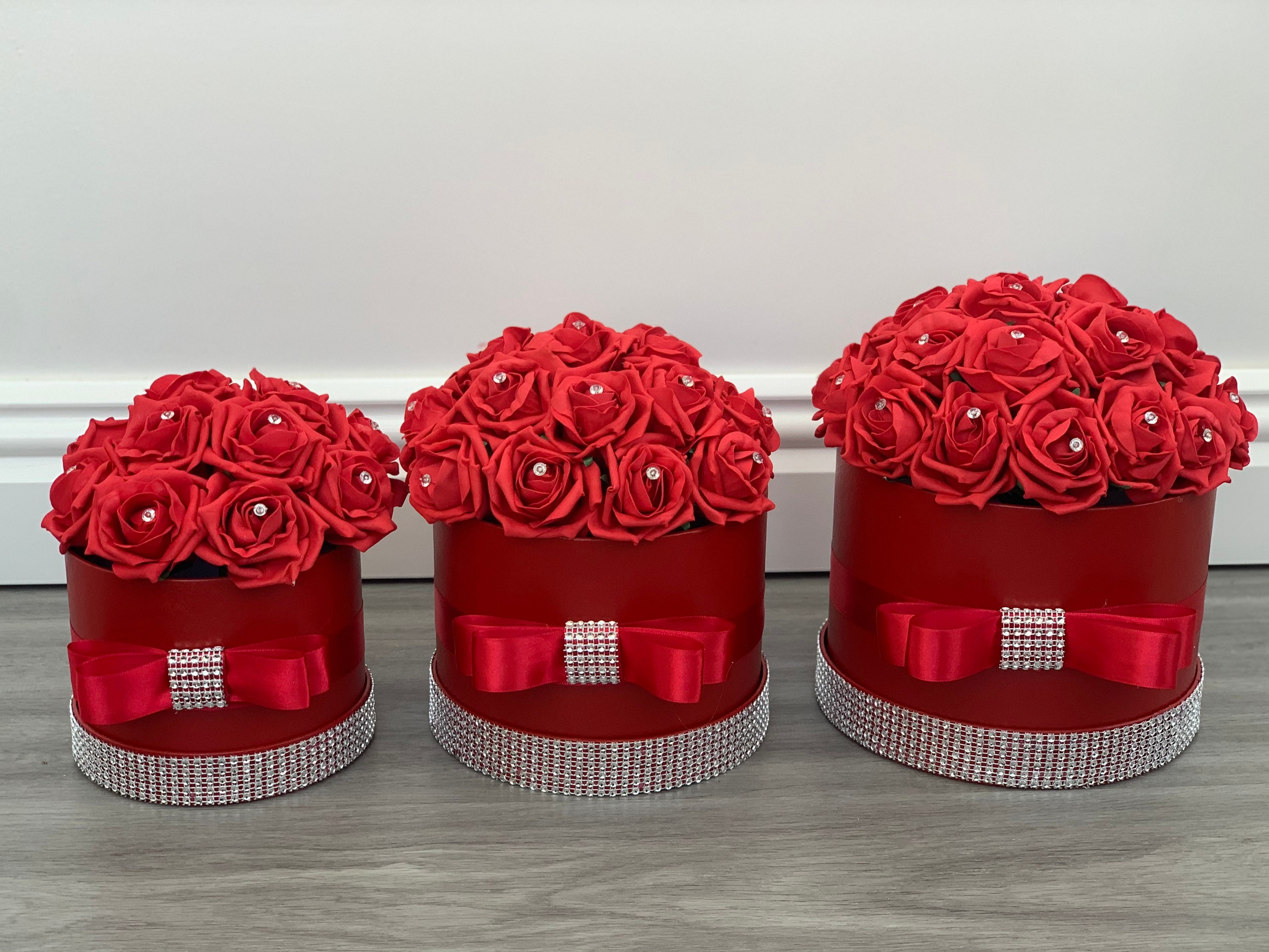 Artificial Flower Hat Boxes Red Roses Valentines Day With Etsy