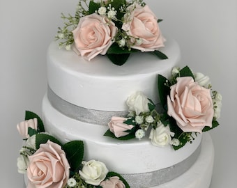 Wedding flowers cake topper roses 3 pieces tier bouquets