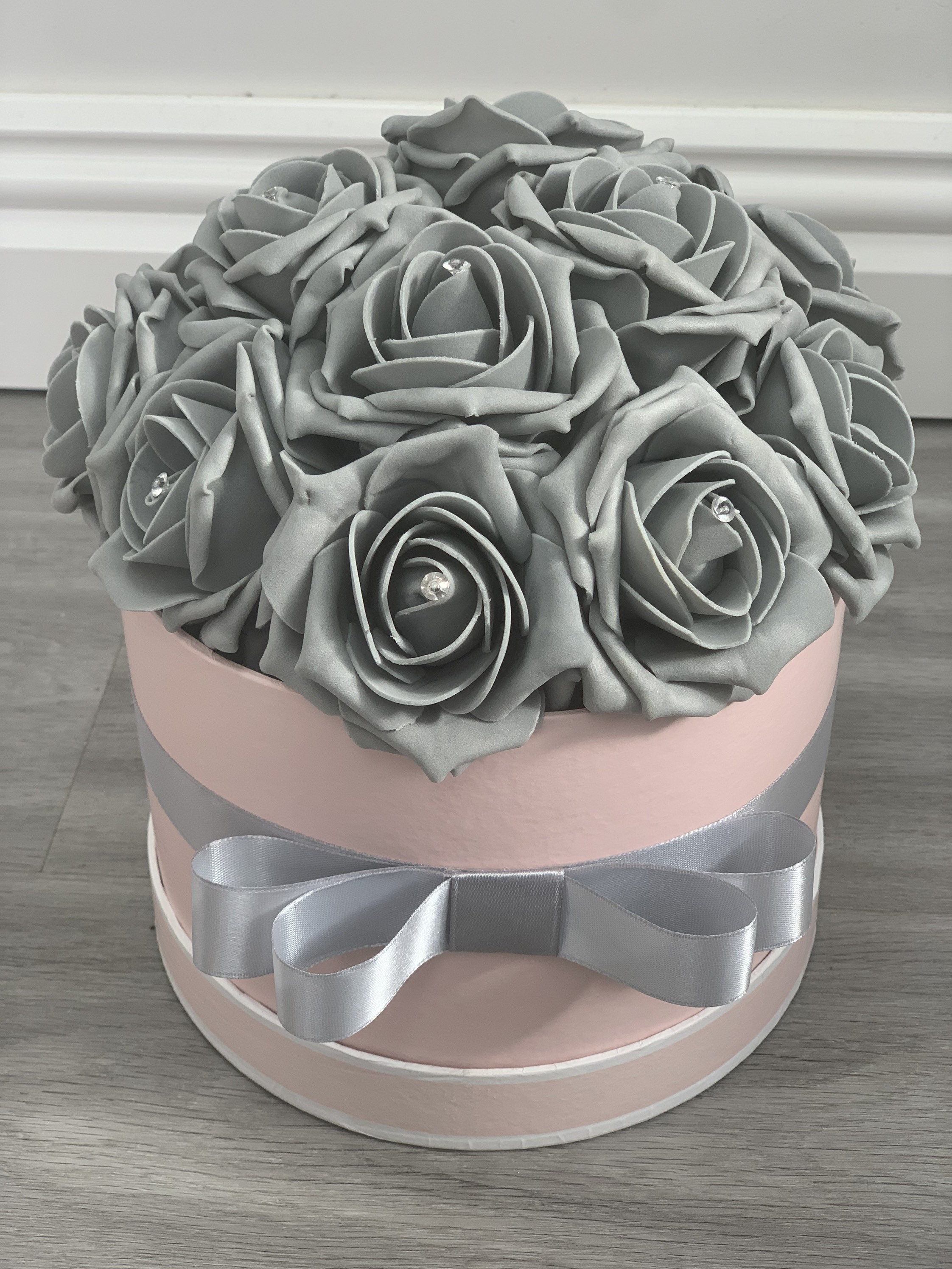 Artificial Flower Hat Boxes Pink and Grey Wedding Gifts Thank Etsy