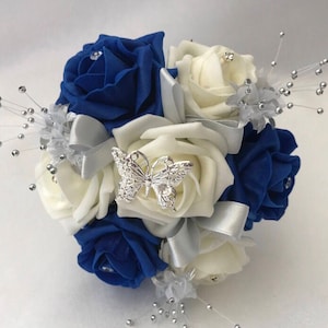 Artificial wedding bouquets flowers sets ivory royal blue child’s posy