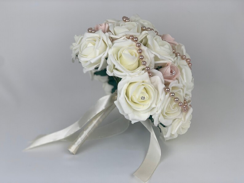 Artificial Wedding Bouquets Flowers Sets Ivory Rose Gold Etsy UK