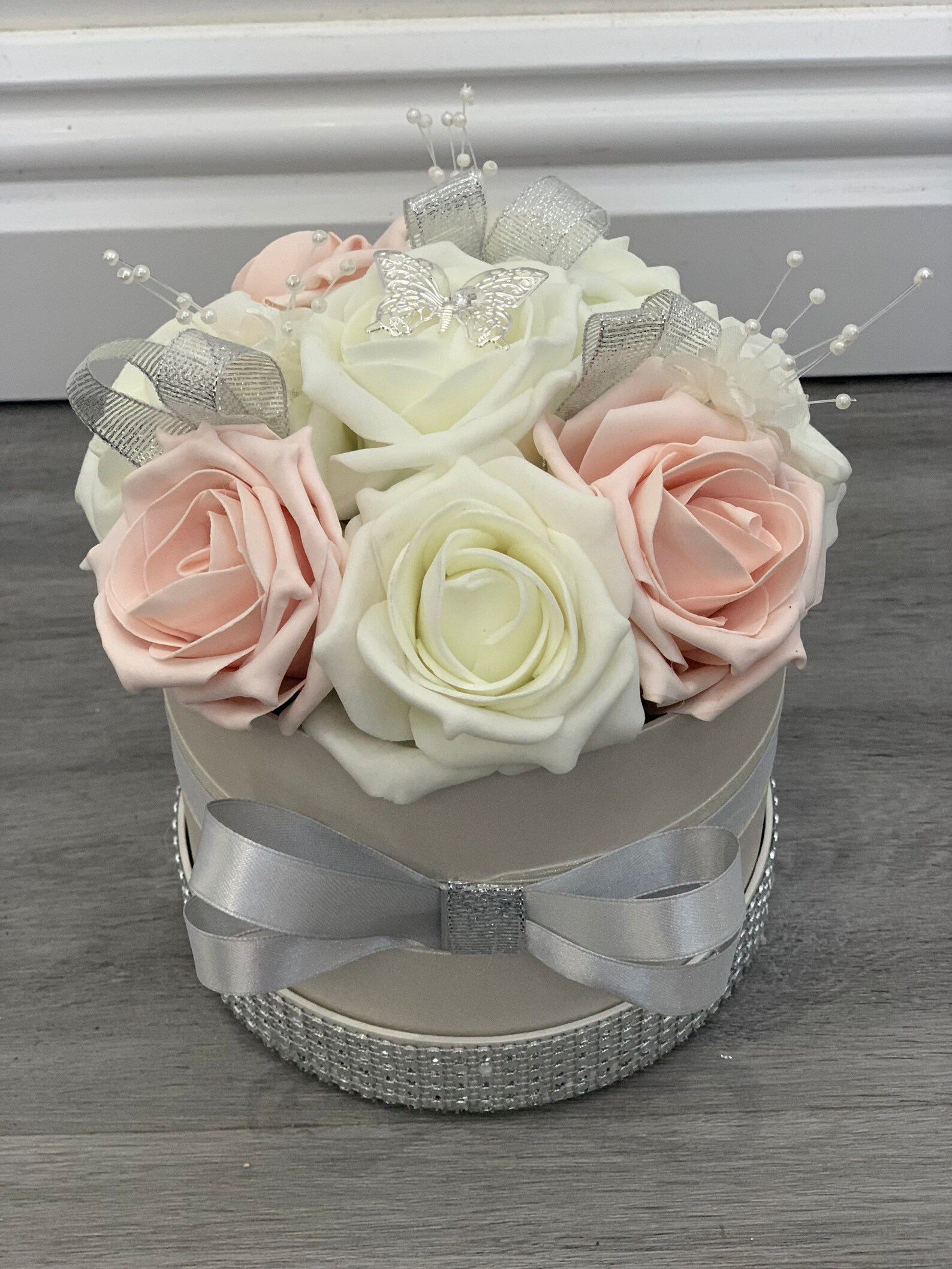 Artificial Flower Hat Boxes Silver With Diamanté Wedding Gifts Etsy UK